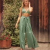 The Easy Breezy Eco Voile Wrap Pant - Diamond Dot In Seagreen & White Sand