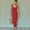 The Softest Ribbed Tie-Shoulder Maxi Dress - Lychee & Pomegranate