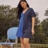 The Luxe Pima V-Neck Mini Dress - Indigo & Midnight