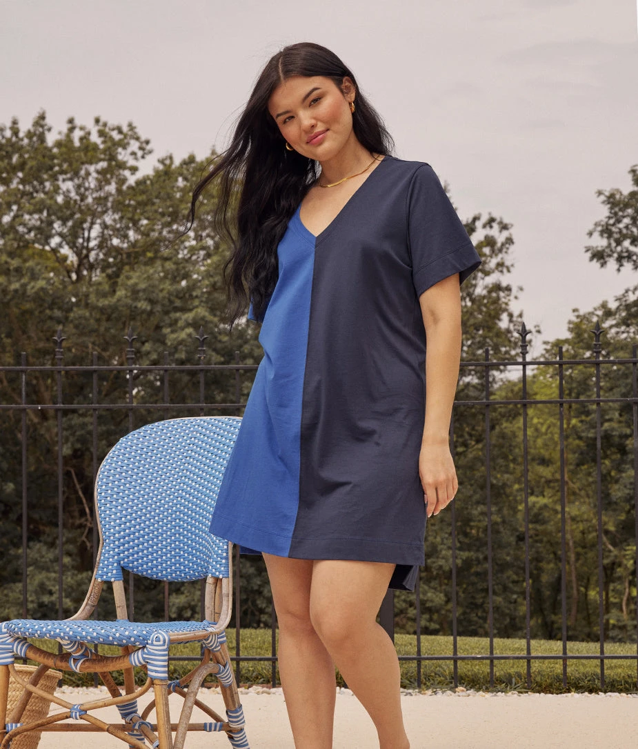 The Luxe Pima V-Neck Mini Dress - Indigo & Midnight 1 The Luxe Pima V-Neck Mini Dress - Indigo & Midnight