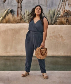 The Going Places Gauze Tie-Shoulder Jumpsuit - Midnight -Cheap Sunset Bikini Store 1 ModelFront 19d63817 8ac3 442d ae72 733ef5eb60e6