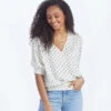 The Silky V-Neck Puff Sleeve Top - White Sand Dot