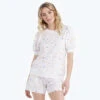 The Softest French Terry Puff Short Sleeve Top - Paint Splatter In White Sand