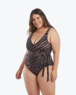 The Perfect Wrap One-Piece - Modern Zebra In Chocolate & Sea Urchin -Cheap Sunset Bikini Store 1 ModelFront 452c3edf 7131 4f84 92b6 84c117c7dd01