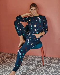 The Softest French Terry Jogger - Scatter Stars In Deep Sea