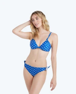 The Reversible Tie Bikini Bottom - Block Print In Indigo & White Sand