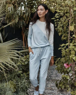 The Softest French Terry Pullover - Powder Blue & White Sand -Cheap Sunset Bikini Store 1 ModelFront 6