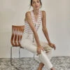 The Softest Ribbed Henley Tank - White Sand & Berry Stripe