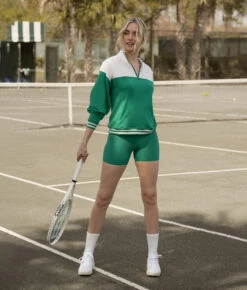 The Softest French Terry Quarter Zip Pullover - Clover & White Sand