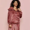 The Plush Velour Half-Zip Pullover - Rosewood
