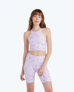 The High Neck Midi Sports Bra Tank - Paint Splatter In Lilac