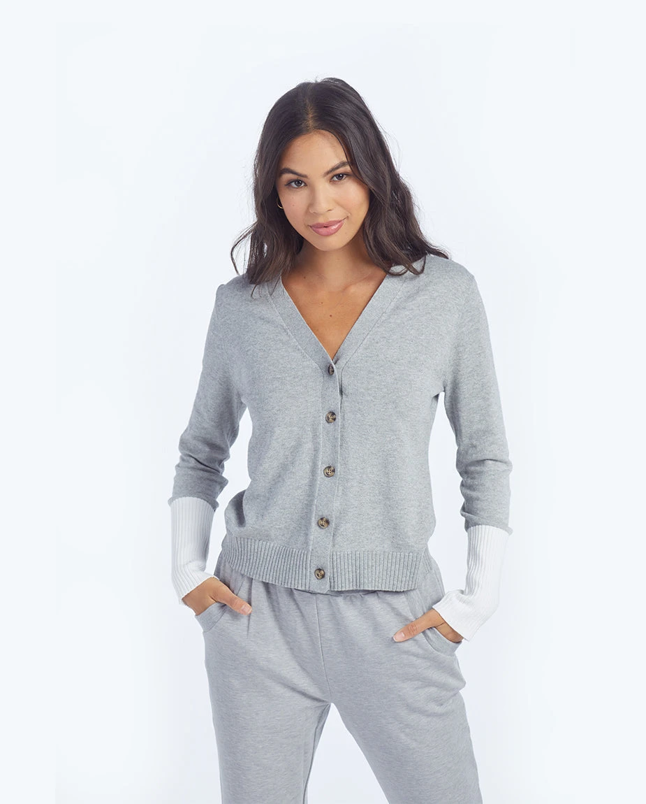 The Perfect Lightweight Cardigan - Wolf & White Sand 2 The Perfect Lightweight Cardigan - Wolf & White Sand - Image 2