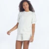 The Softest French Terry Puff Short Sleeve Top - White Sand