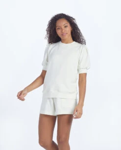 The Softest French Terry Puff Short Sleeve Top - White Sand