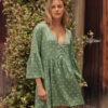 The Easy Breezy Eco Voile Mini Dress Cover-Up - Diamond Dot In Seagreen & White Sand