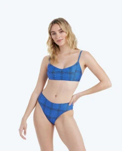 The Limited-Edition High Leg Mid Rise Bikini Bottom - Modern Plaid In Hydrangea