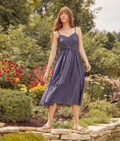 The Coastal Poplin Tie-Waist Midi Dress - Midnight -Cheap Sunset Bikini Store 1 ModelFront caabd4b8 903e 4999 8a62 3e3ccc4b17f4