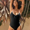 The Contrast V-Neck Classic One-Piece - Sea Urchin & White Sand
