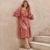 The Going Places Gauze Midi Dress - Faded Rose