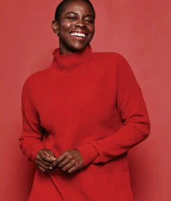 The Luxe Cashmere Blend Funnel Neck Sweater - Lava