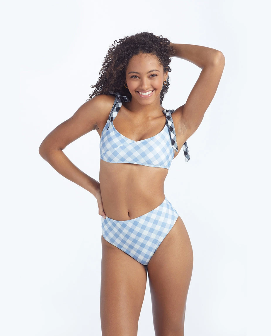 The High Leg High Rise Bikini Bottom - Gingham In Cloud 1 The High Leg High Rise Bikini Bottom - Gingham In Cloud