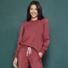The Softest French Terry Puff Sleeve Pullover - Rosewood