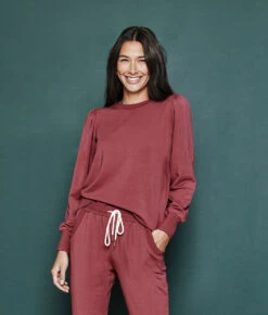 The Softest French Terry Puff Sleeve Pullover - Rosewood