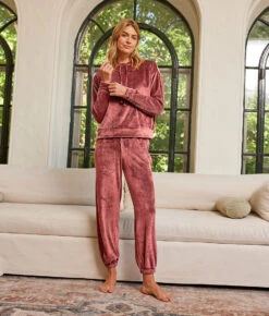 The Plush Velour Jogger - Rosewood