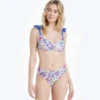 The Tie Marina Bikini Top - Scroll Block Print In Violet & Lava