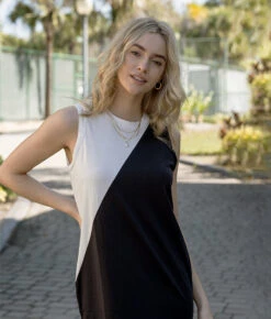 The Luxe Pima Everywhere Dress - Sea Urchin & White Sand -Cheap Sunset Bikini Store 2 ModelBack 063ef9b7 aac5 4e95 8324 bfd158a64bc2