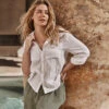 The Going Places Gauze Button-Down Camp Shirt - White Sand