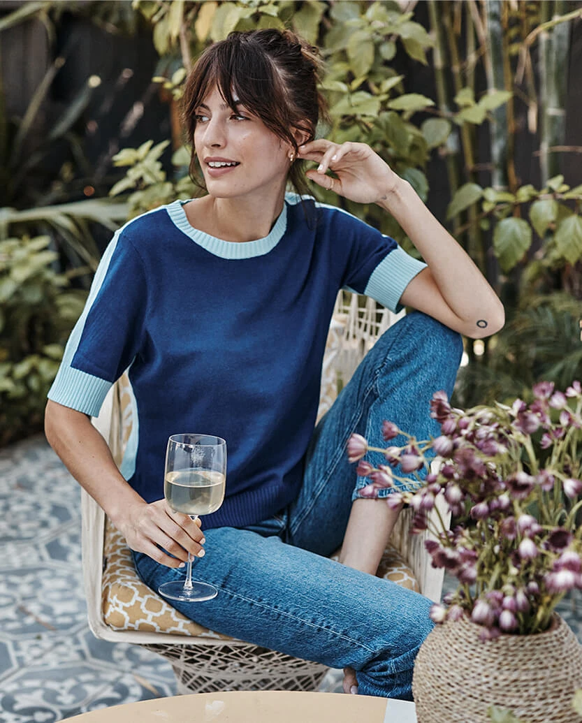 The Colorblock Crew Short Sleeve Sweater - Deep Sea & Sky 2 The Colorblock Crew Short Sleeve Sweater - Deep Sea & Sky - Image 2