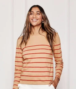 The Luxe Pima Long Sleeve Tee - Toffee & Lava Stripe -Cheap Sunset Bikini Store 2 ModelBack 4 0da4712a 4a6a 44f6 a282 c860ce9106cc