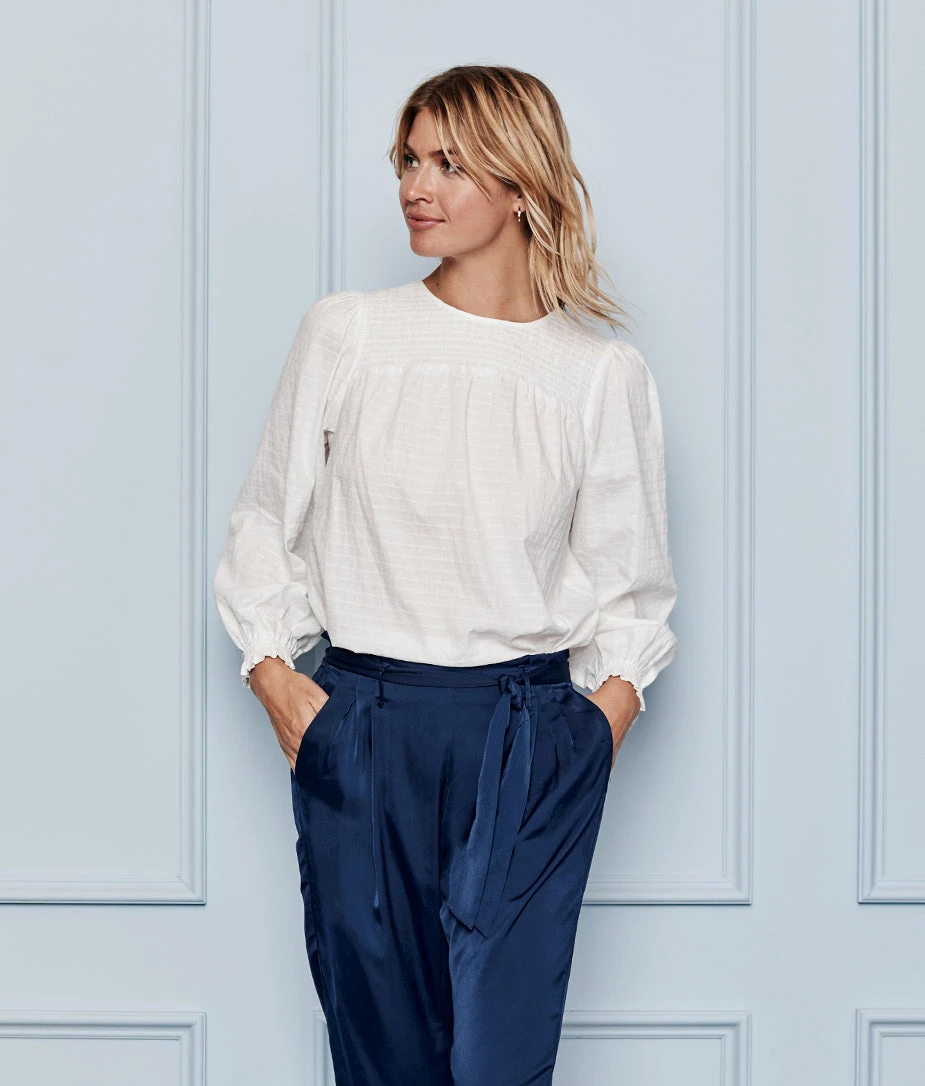 The Perfect Smocked Cotton Top - White Sand 1 The Perfect Smocked Cotton Top - White Sand