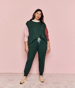 The Softest French Terry Relaxed Colorblock Crew - Eden & Shell & Rosewood -Cheap Sunset Bikini Store 2 ModelBack a2717bd6 78a0 455c a691 6d6e233293b1