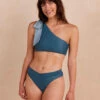 The Bow-Shoulder Ruched Sidestroke Bikini Top - Bay & Seaspray