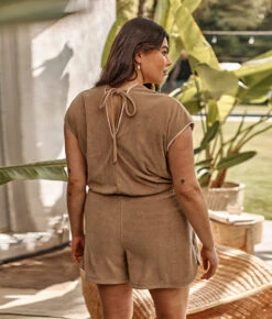 The Towel Terry V-Neck Romper - Toffee -Cheap Sunset Bikini Store 3 ModelBack 946296c1 c991 48ec 8baf 82dbee91cc84