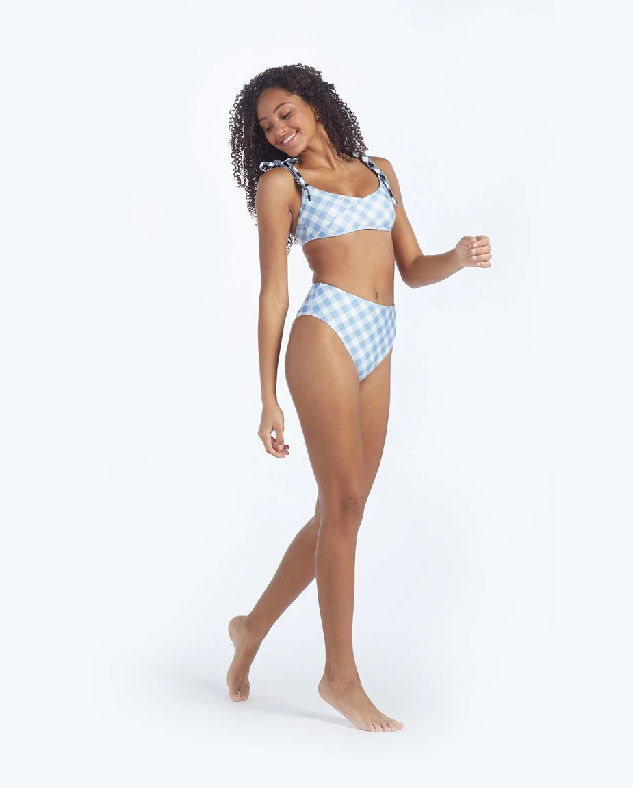 The High Leg High Rise Bikini Bottom - Gingham In Cloud 3 The High Leg High Rise Bikini Bottom - Gingham In Cloud - Image 3