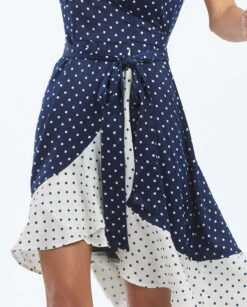 The Beach To Brunch Wrap Dress - Square Dot In Deep Sea & White Sand -Cheap Sunset Bikini Store 3 ModelDetailFront 68c998be 9e31 49ad b64c b123eaed0726