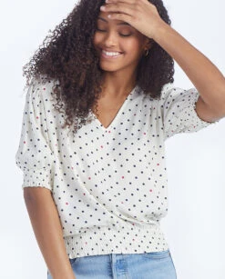 The Silky V-Neck Puff Sleeve Top - White Sand Dot 8 The Silky V-Neck Puff Sleeve Top - White Sand Dot -Cheap Sunset Bikini Store 3 ModelDetailFront 68fd7adb f50c 4acf b1ed c5dddec8861d