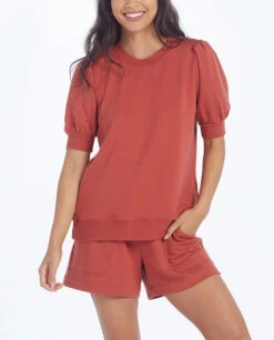 The Softest French Terry Puff Short Sleeve Top - Terracotta -Cheap Sunset Bikini Store 3 ModelDetailFront 74216235 073a 40fc b0c1 f828756709bd