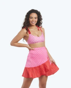 The Short Beach To Brunch Wrap Skirt - Square Dot In Flamingo & Hibiscus -Cheap Sunset Bikini Store 3 ModelDetailFront b862680f 67d0 4438 90e1 5334c75de62e