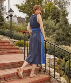 The Luxe Pima Belted Midi Dress - Indigo & Midnight -Cheap Sunset Bikini Store 3 ModelFullBody 3f0b65d8 3de5 494e 8a3c 8fc5d364790b