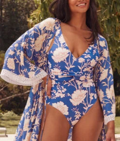 The Easy Breezy Eco Voile Tie-Front Caftan Cover-Up - Paradise In Periwinkle -Cheap Sunset Bikini Store 3 ModelFullBody 616a9119 72a2 49c6 b5b7 a02d963b47ad