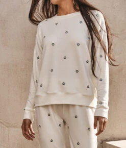 The Softest French Terry Relaxed Crew - White Sand Floral Stitch -Cheap Sunset Bikini Store 3 ModelFullBody 89952e1f 7389 42ca 9fce 8b94175b2728