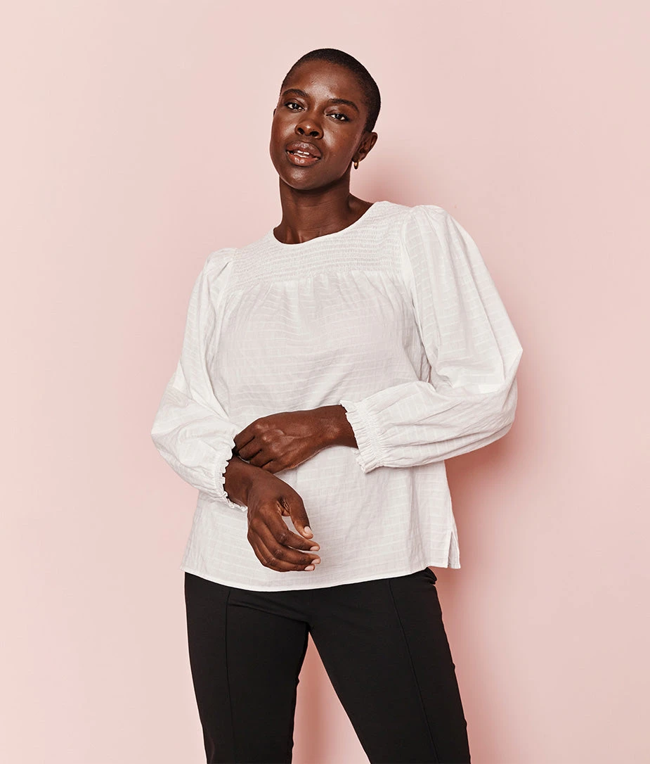 The Perfect Smocked Cotton Top - White Sand 3 The Perfect Smocked Cotton Top - White Sand - Image 3