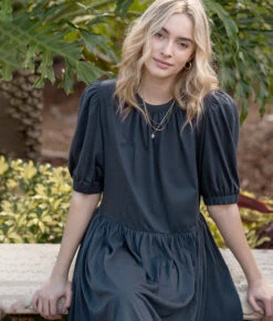 The Luxe Pima Puff-Sleeve Mini Dress - Midnight -Cheap Sunset Bikini Store 3 ModelFullBody d32318c5 443c 4bc7 9dd3 631c2a7badac