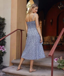 The Coastal Poplin Tie-Waist Midi Dress - In Bloom In Midnight 5 The Coastal Poplin Tie-Waist Midi Dress - In Bloom In Midnight -Cheap Sunset Bikini Store 3 ModelFullBody ea6fedae 9642 4043 b775 022747410339