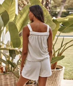 The Towel Terry Button-Front Tank - White Sand -Cheap Sunset Bikini Store 4 ModelBack2