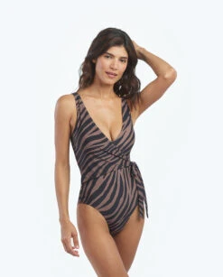 The Perfect Wrap One-Piece - Modern Zebra In Chocolate & Sea Urchin -Cheap Sunset Bikini Store 4 ModelDetailBack 920d261c 1228 45a1 9832 a29260e63f8b